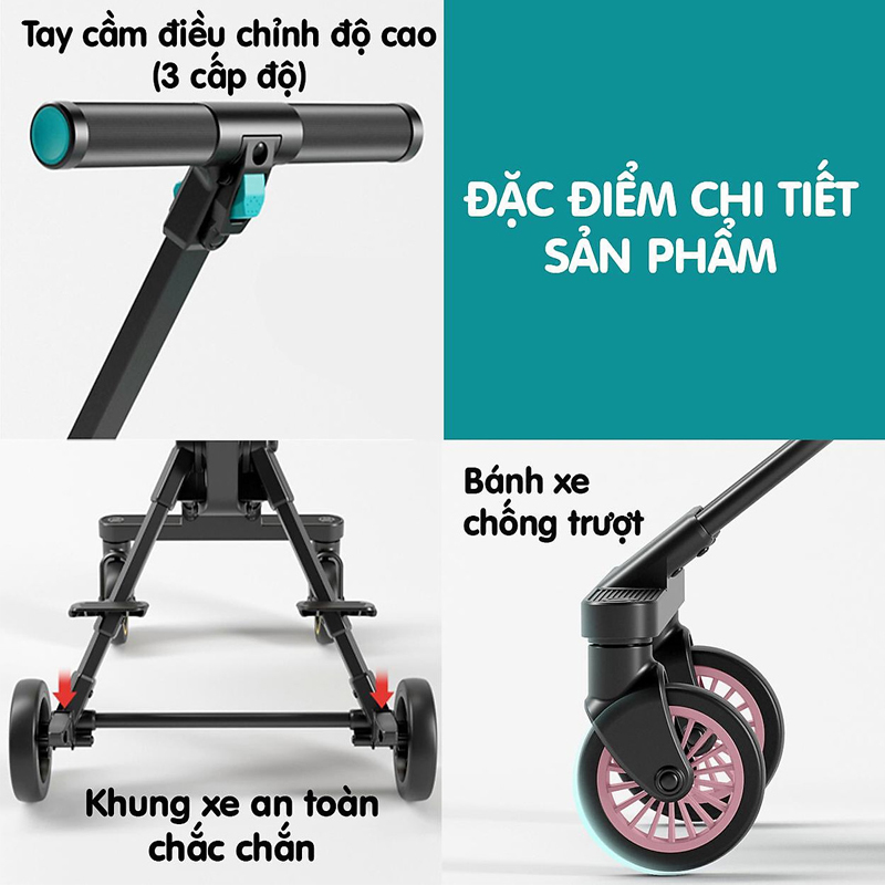 Xe đẩy du lịch đảo chiều gấp gọn siêu nhẹ Playkids có mái che nắng, trọng lượng chỉ 3,7kg, để được đằng trước xe máy, gấp gọn đựng được trong vali xách tay - TẶNG KÈM BẢNG NÚM GỖ CHO BÉ CHỦ ĐỀ NGẪU NHIÊN, Xe đẩy trẻ em, xe đẩy gấp gọn