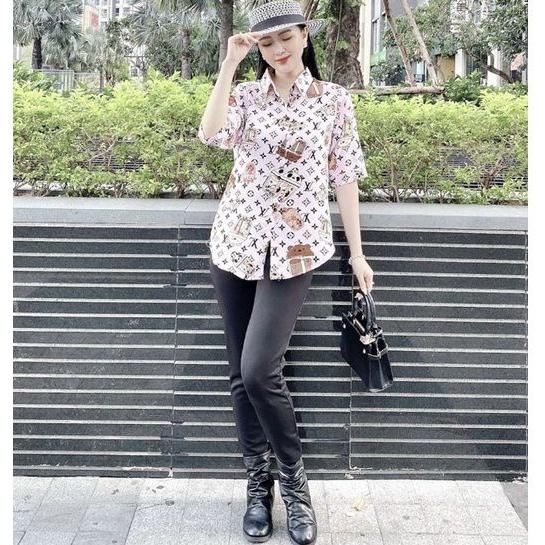 Set Bộ Cao Cấp Áo Sơ Mi Lụa Mango Quần Legging Dài Có Túi Hàng Có Size