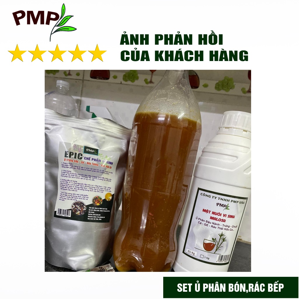 Combo Chế phẩm vi sinh Epic &amp; Mật Rỉ Đường PMP Bộ Ủ Phân Đậu Nành, Trứng, Chuối, Cá, Rác Thải Hữu Cơ