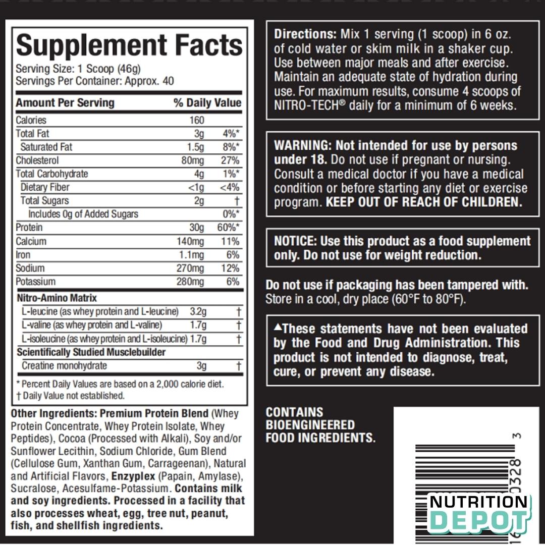 Sữa tăng cơ Nitrotech Whey Protein Muscletech 4lbs - Hỗ trợ tăng cơ và phục hồi cơ tối đa - Nutrition Depot