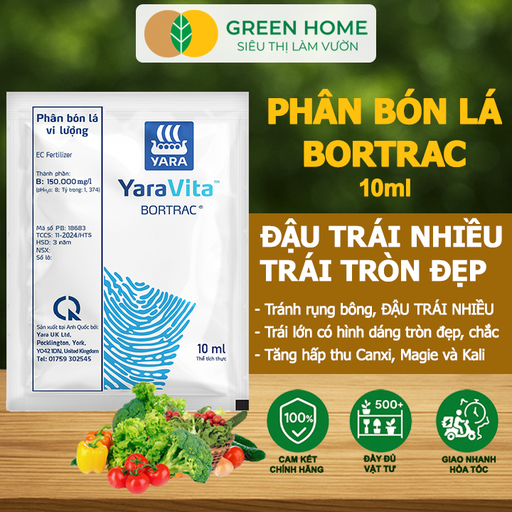 Phân Bón Lá Bortrac GreenHome. Gói 10ml, Giúp Tăng Sức Sống Hạt Phấn, Hạn Chế Rụng Hoa – Trái Non