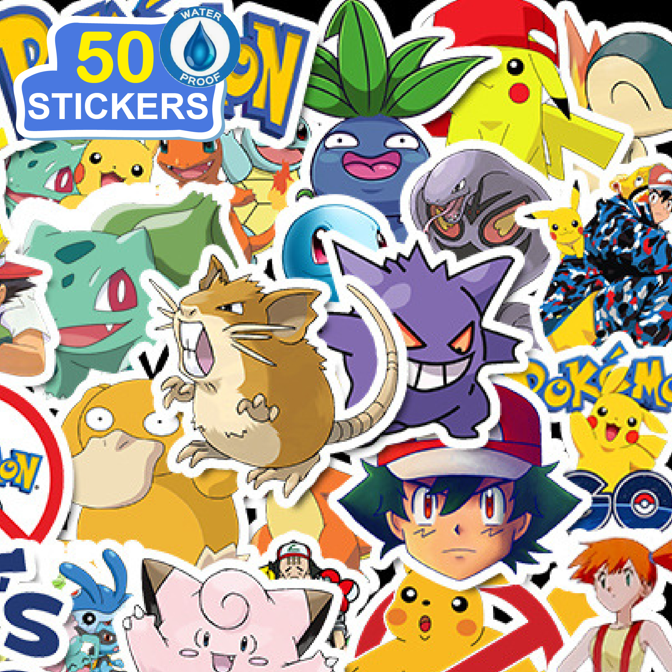 50 Stickers hoạt hình Pokemon hình dán dễ thương trang trí laptop, điện thoại, ipad, cốc nước, sổ tay, vali du lịch, scooter, ván trược - Chống thấm nước - FiDi