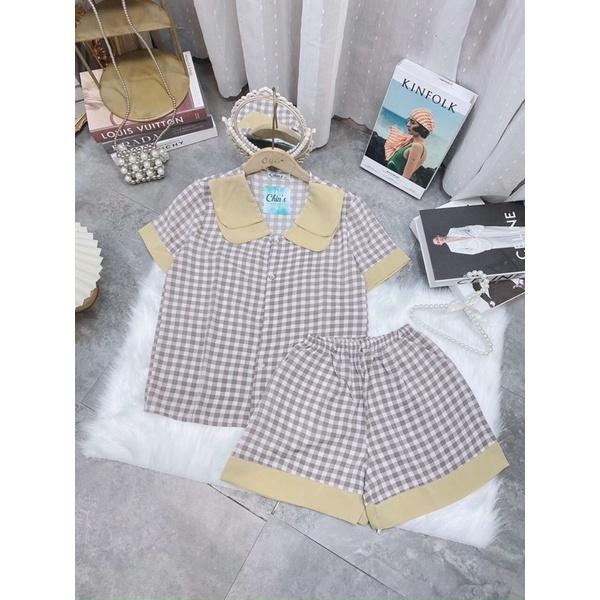 Bộ Ngủ Nữ Lụa Mặc Nhà Dễ Thương, Pijama Lụa Mango Cộc Cổ Sen Kiểu Dáng Hàn Quốc Cao Cấp