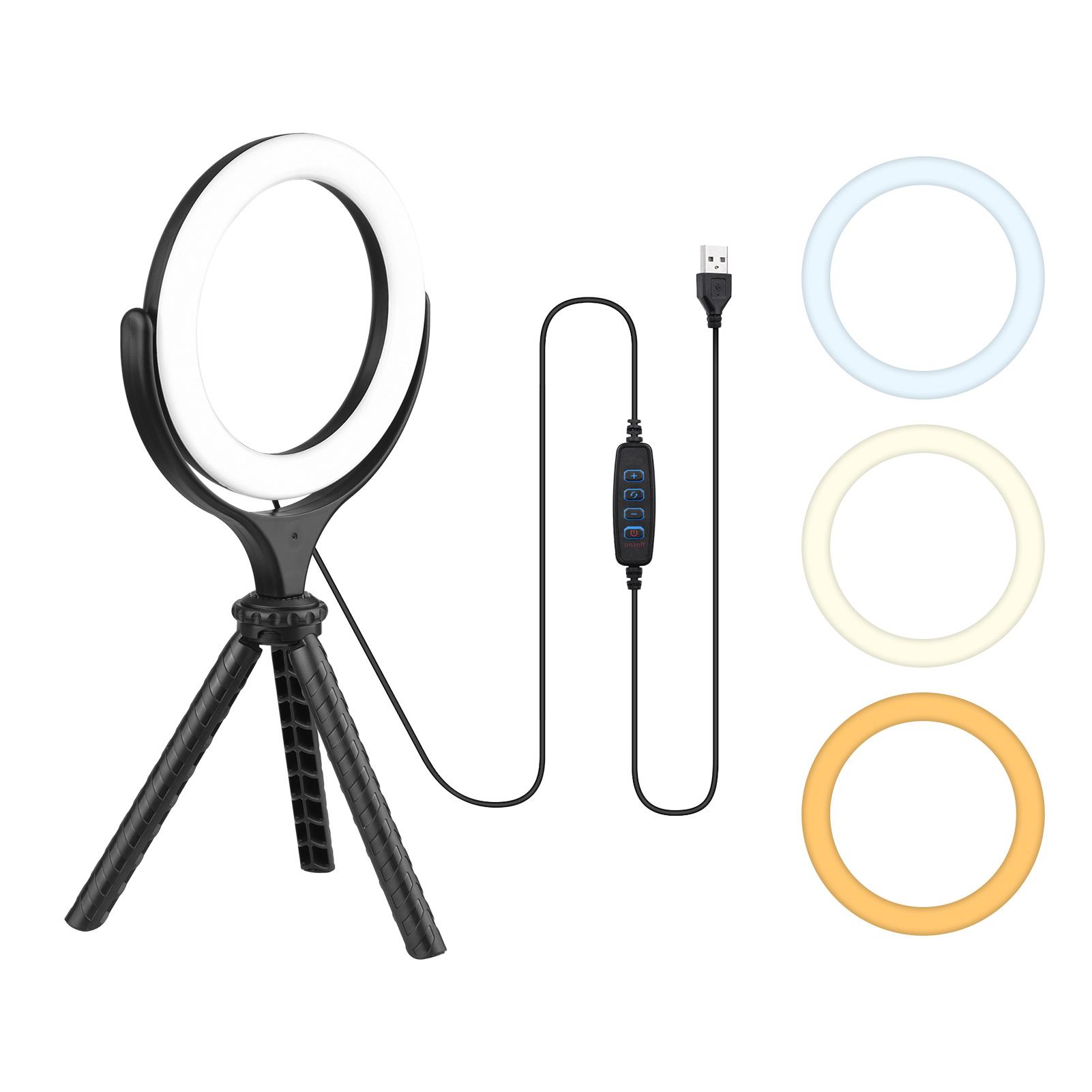 Video truyền trực tuyến đèn LED Ring Light Bi-color 3000K-6500K Độ sáng 10 cấp độ sáng USB có thể điều chỉnh độ sáng Được hỗ trợ với chân máy để bàn