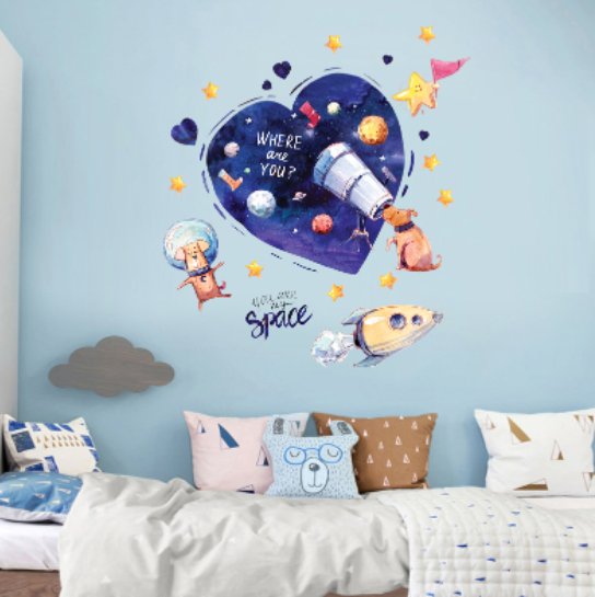 Decal trang trí tường - Khám phá vũ trụ cùng những chú cún