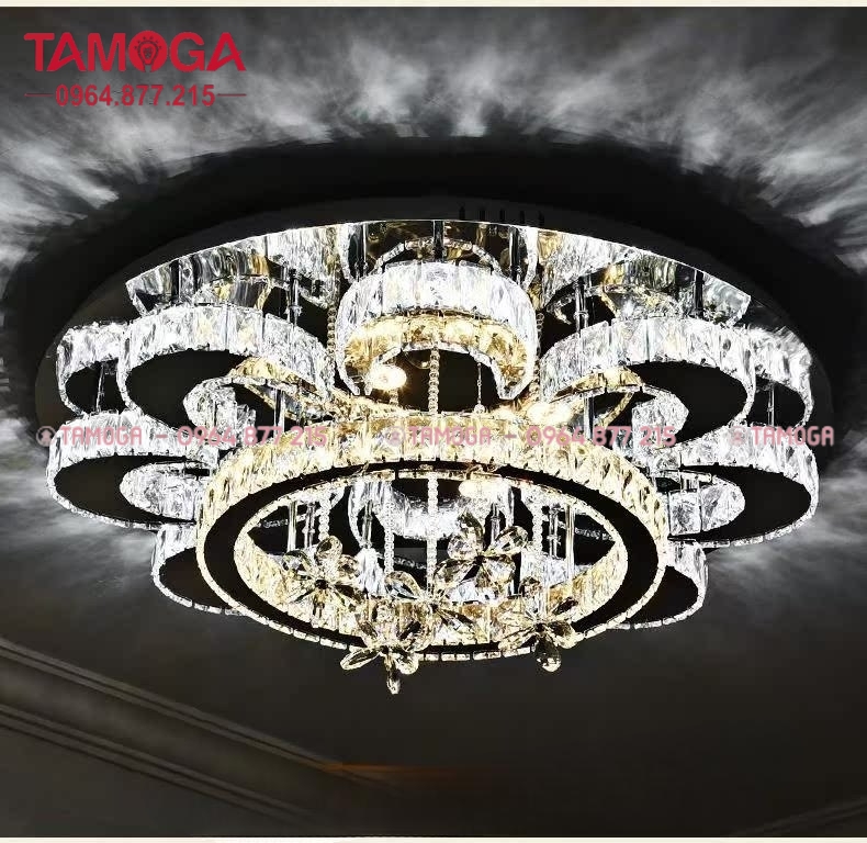 Đèn ốp trần pha lê cao cấp 8 cánh hoa TAMOGA 0912