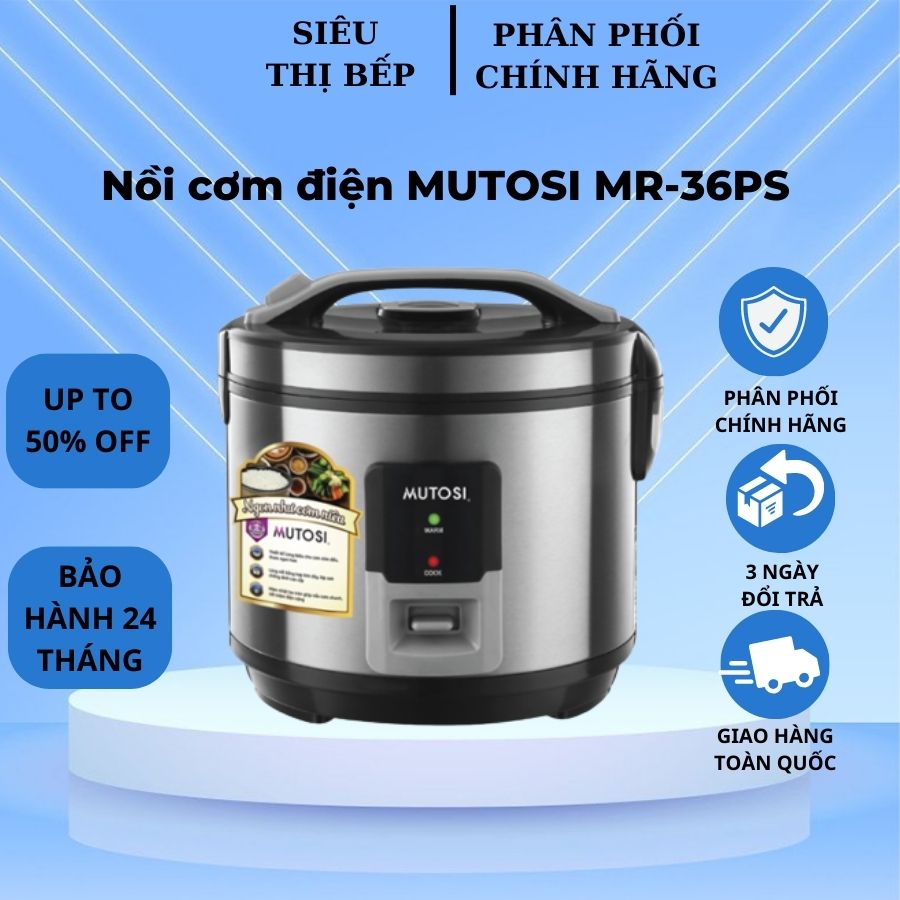 Nồi Cơm Điện MUTOSI MR-36PS (BẠC) 2.2 Lít - Hàng Chính Hãng