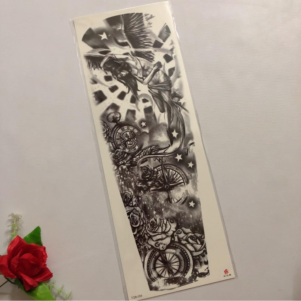 Combo 2 tấm hình xăm dán kín tay đầu lâu lá bài đen trắng 17x48cm- tặng bắp tay mini 10x20cm