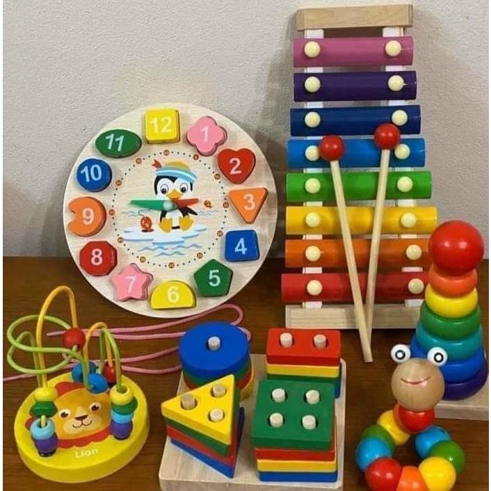 Combo 6 món đồ chơi gỗ trí tuệ Montessori an toàn cho bé, phát triển tư duy vừa học vừa chơi
