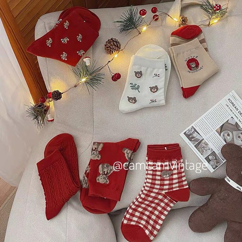 Set Tất Cổ Cao Nữ Vớ Cao Cổ Noel Tết Làm Quà Tất Tiêu Thư LOLITA ĐỎ Cổ Bèo Nhún Tất Vớ Nữ ULZZANG STYLE HÀN QUỐC