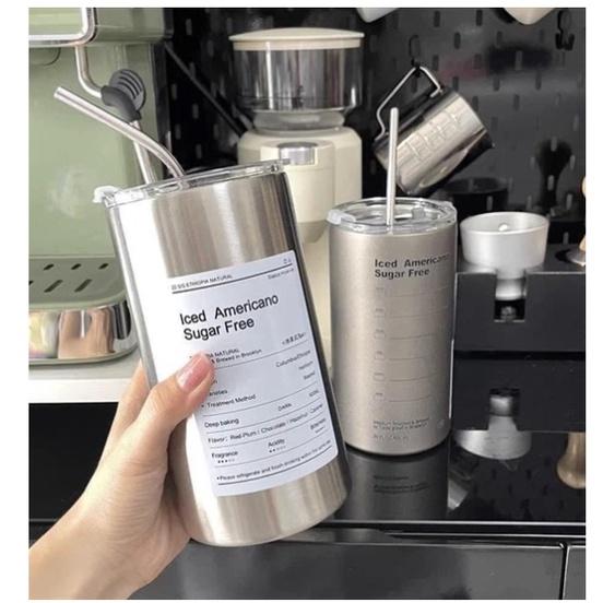 Cốc Giữ Nhiệt, Cốc Uống Nước Iced Americano Inox 304 Có Ống Hút Ly Uống Coffee 600ML Giữ Nhiệt 6-8 Tiếng