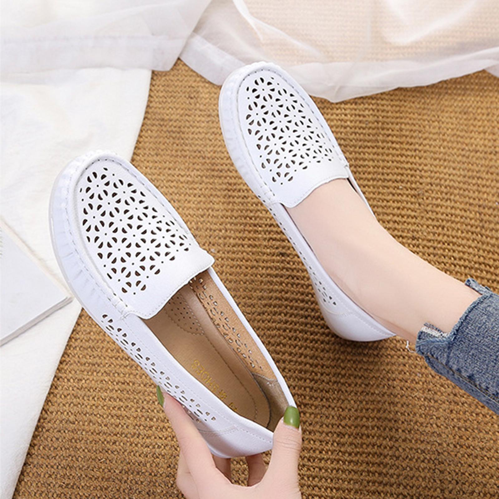 Women's Leather Casual Cut Out Loafers Flat Slip on Shoes