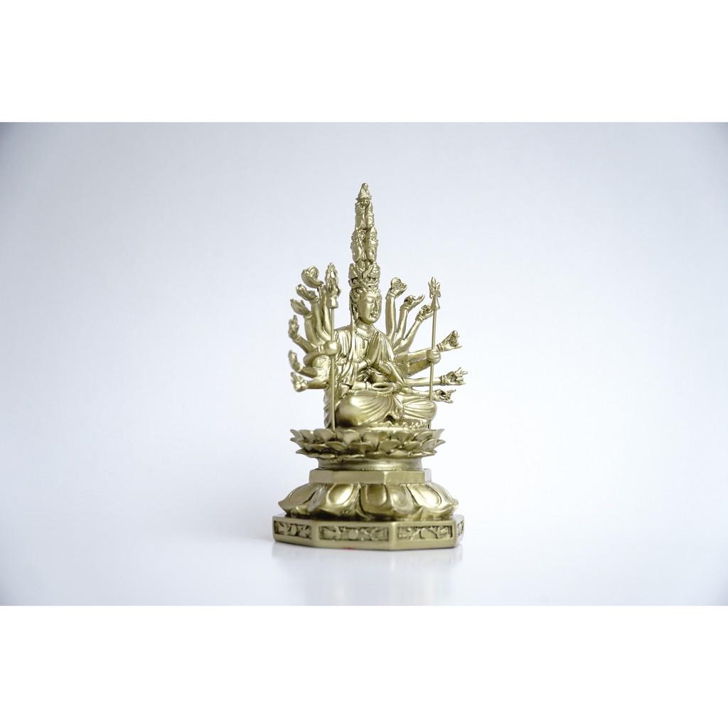 Tượng Phật Chuẩn Đề Thiên Thủ Thiên Nhãn xi mạ đồng - Cao 16cm