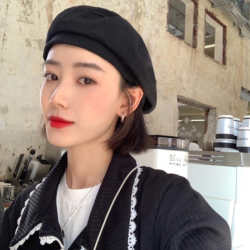 MŨ NỒI BERET NỮ, NÓN NỒI MŨ ULZZANG NÓN BERET DẠ MŨ BERET VIỀN DA CÓ DÂY NỚI CHỈNH