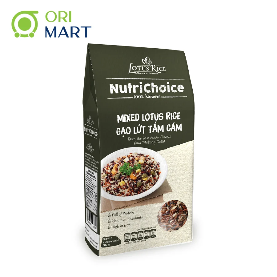 Combo 5 Gạo Tấm Cám Hữu Cơ NutriChoice Mix Lotus Rice  Gói 500g Thơm Ngon Giàu Dinh Dưỡng ORIMART