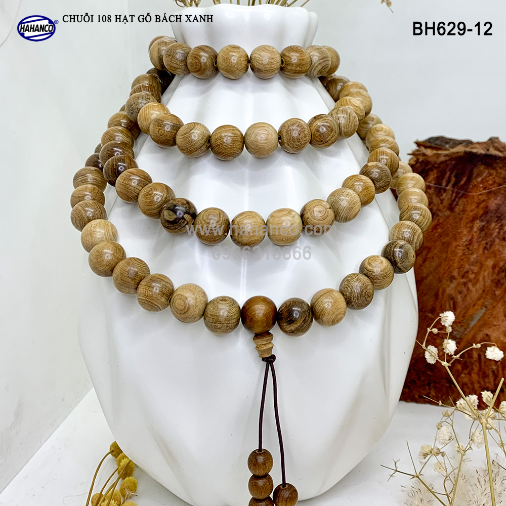 Chuỗi/Tràng 108 hạt 12ly gỗ Bách Xanh cổ thụ - chuyên dùng để lần tràng hạt Tĩnh tâm, An Yên