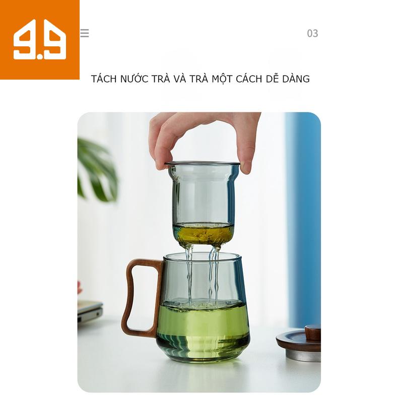Tách uống trà/ uống nước kiểu nhật có nắp văn phòng bằng thủy tinh cốc dung tích lớn cốc