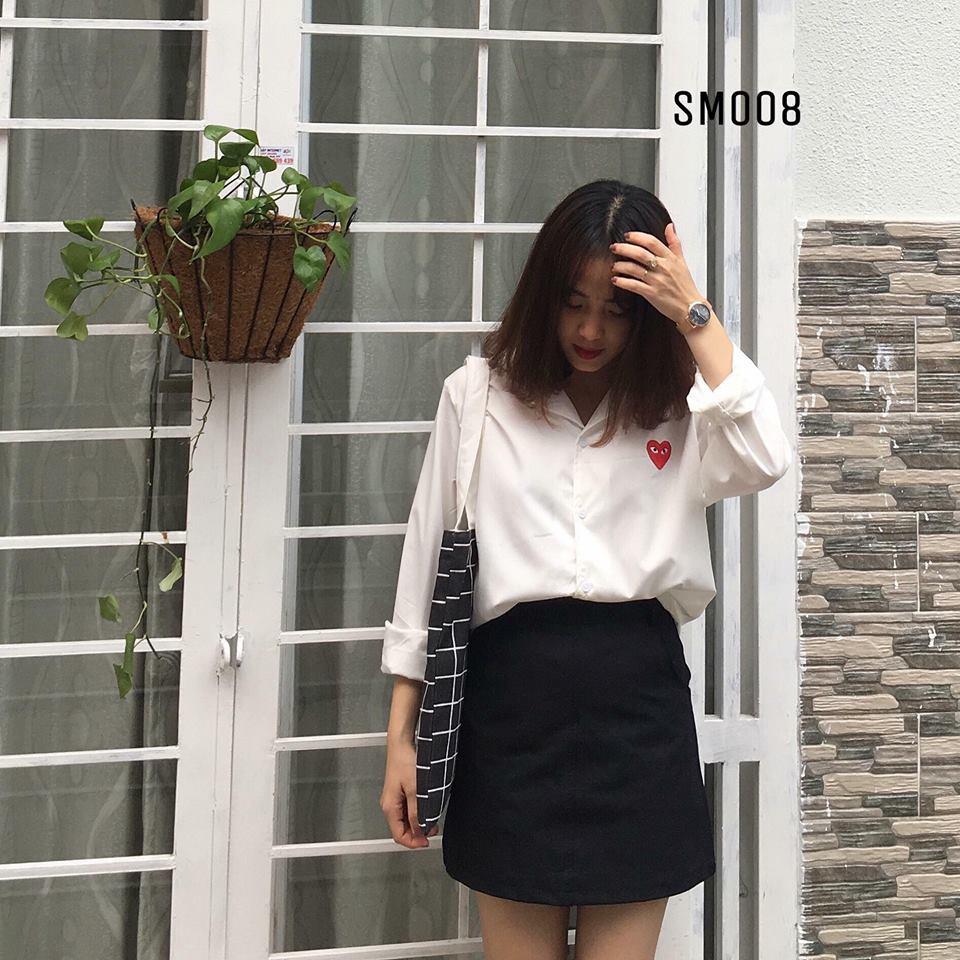 Áo sơ mi tim #CDG trắng kem