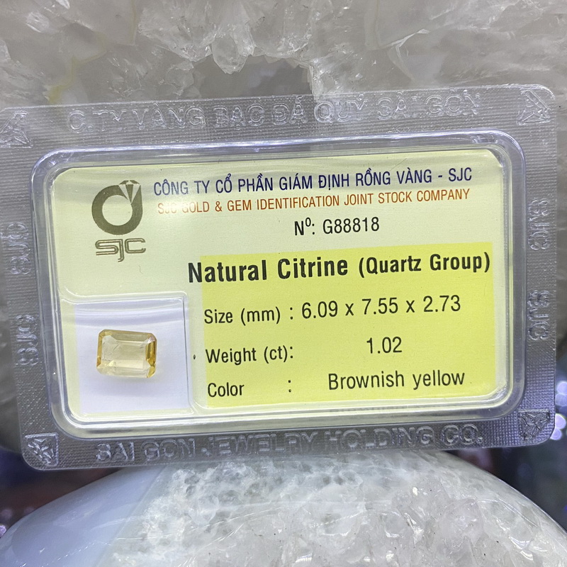 Mặt đá thạch anh vàng citrine kiểm định tự nhiên