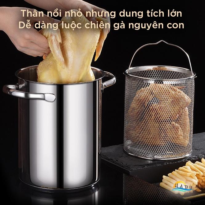 Nồi Chiên Ngập Dầu Mini Kiểu Nhật Bản Luộc Gà Bếp Từ 3 Đáy 16cm Inox 304 Cao Cấp Đạt Chất Lượng Đức SSGP