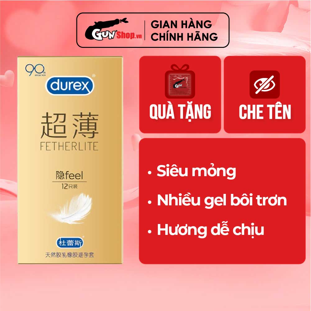 Bao cao su Durex Fetherlite Feel - Siêu mỏng, nhiều gel bôi trơn - Hộp 12 cái
