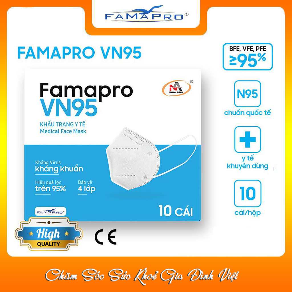 [[Chính Hãng]] - Khẩu Trang Y Tế Cao Cấp FAMAPRO V95 - 4 Lớp Kháng Khuẩn / 95% Lọc Khuẩn, Bụi, Virus Tốt Nhất / Người Lớn - [ COMBO Ưu Đãi 10 Cái/Hộp