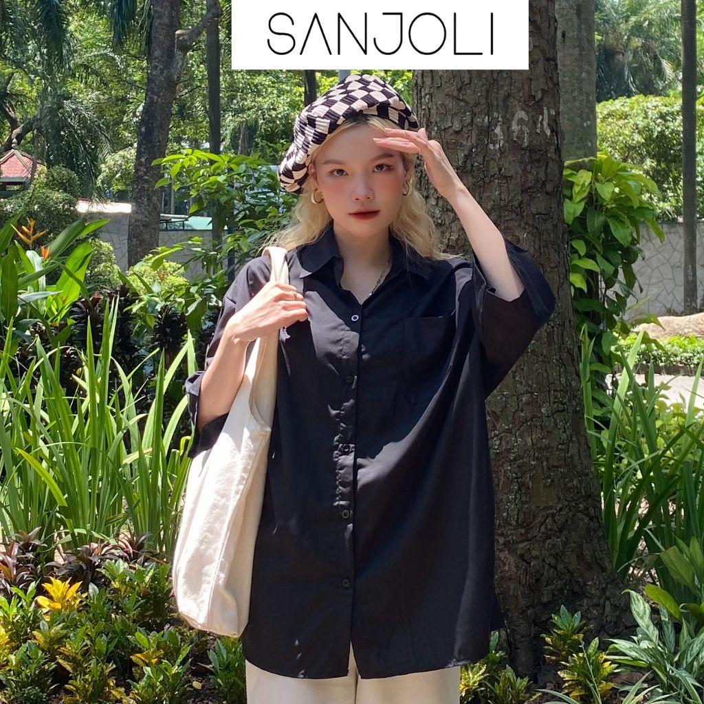 Áo Sơ Mi Form Rộng SANJOLI Áo So Mi Nữ Kiểu Oversize Tay Ngắn Thiết Kế Hàn Quốc Hot Trend AO058