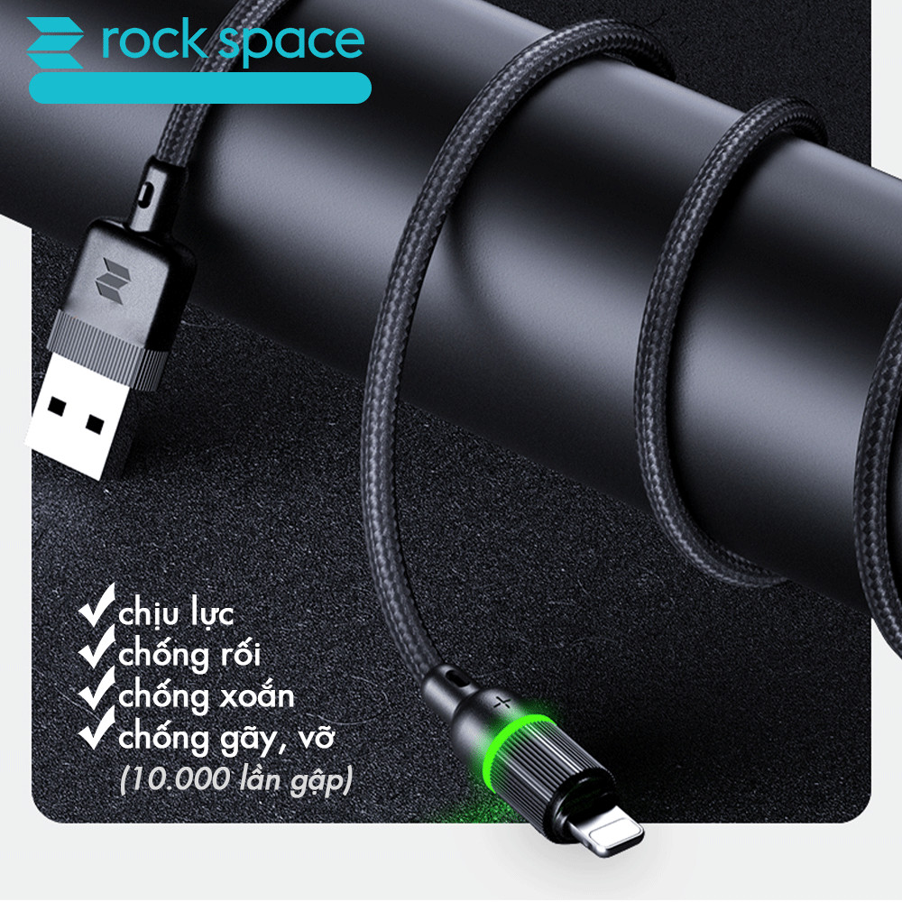 Dây cáp sạc nhanh 2.4A tự ngắt Lightning hiệu ROCK R10 hỗ trợ truyền data tốc độ cao 480 Mbps cho iPhone / iPad - Hàng nhập khẩu