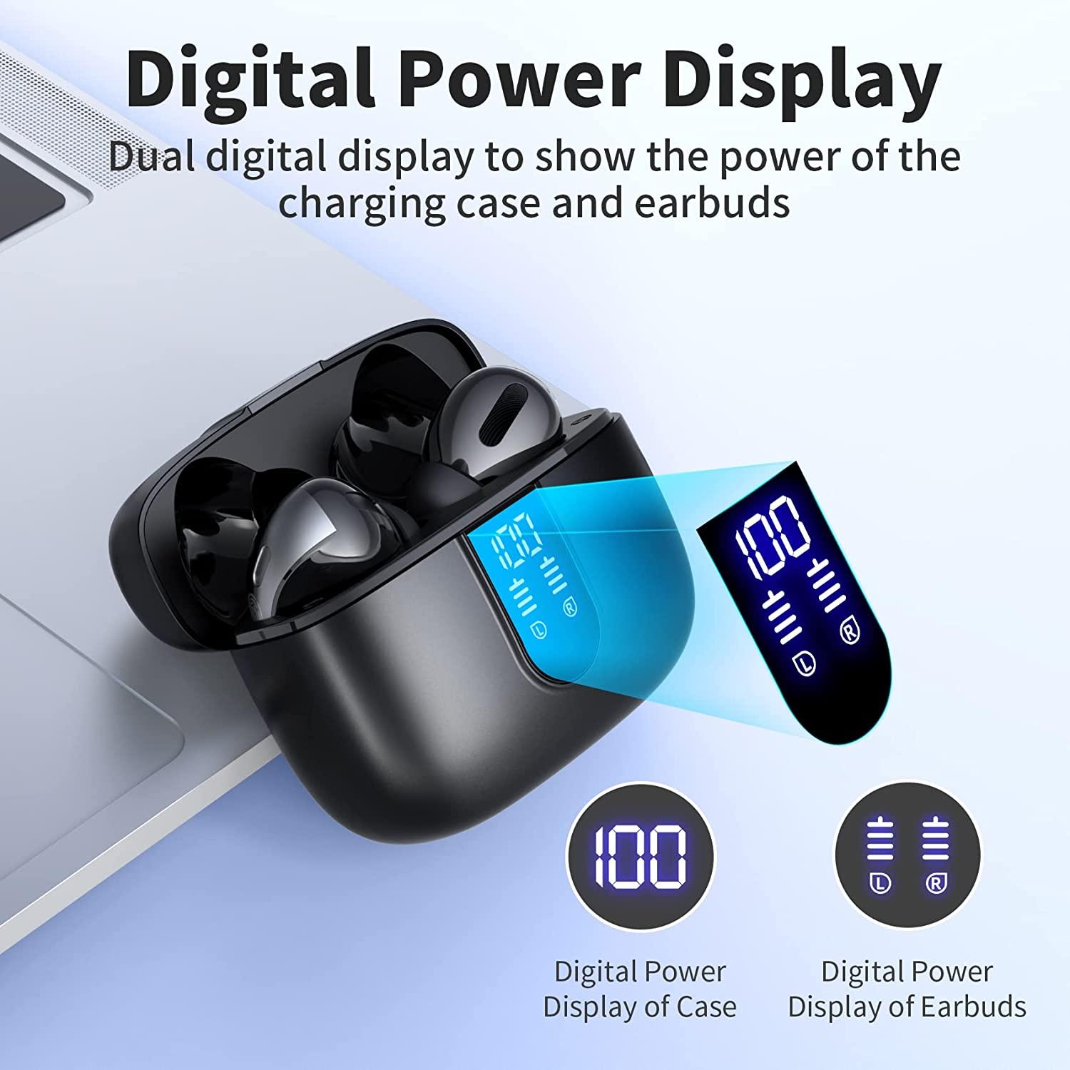 Tai nghe Bluetooth, Tai nghe nhét trong có màn hình nguồn và Hộp sạc không dây