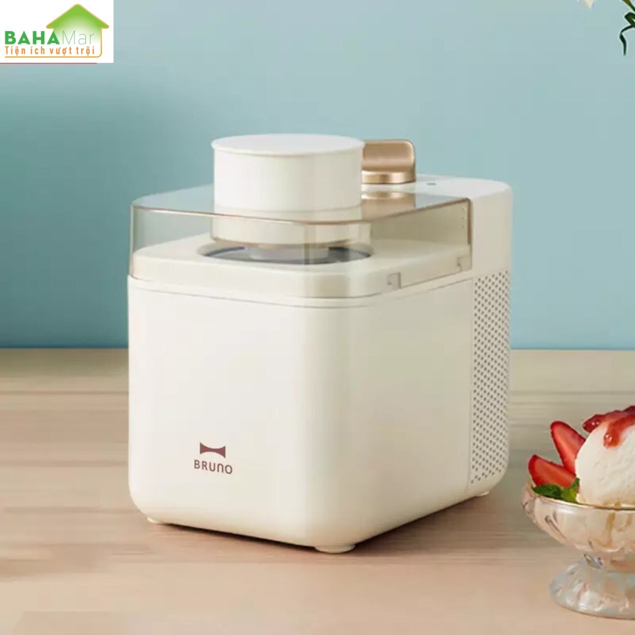 MÁY LÀM KEM THÔNG MINH TỰ ĐỘNG, LÀM ĐÁ, SỮA CHUA HOA QUẢ, MÓN TRÁNG MIỆNG BRUNO "BAHAMAR" Một nút ấn hoạt động, tiện lợi và đơn giản