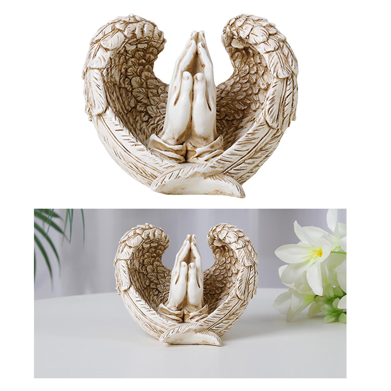 Angel Wings Statue with Pray Hands 3D Art Figurines Indoor Office Decor