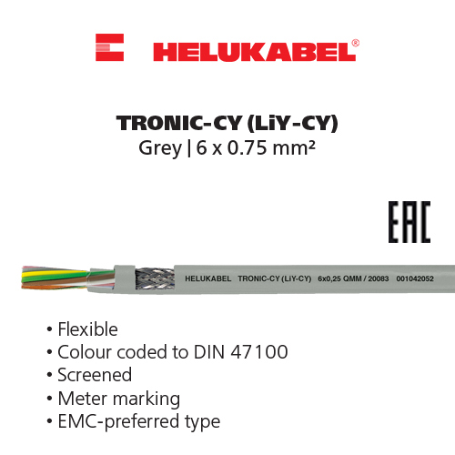 Dây cáp điều khiển HELUKABEL TRONIC-CY (LiY-CY) | Grey | 6 x 0.75 mm²
