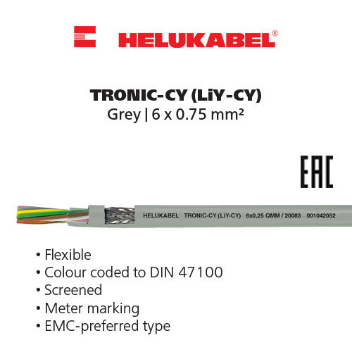Dây cáp điều khiển HELUKABEL TRONIC-CY | Grey | 6 x 0.75 mm²