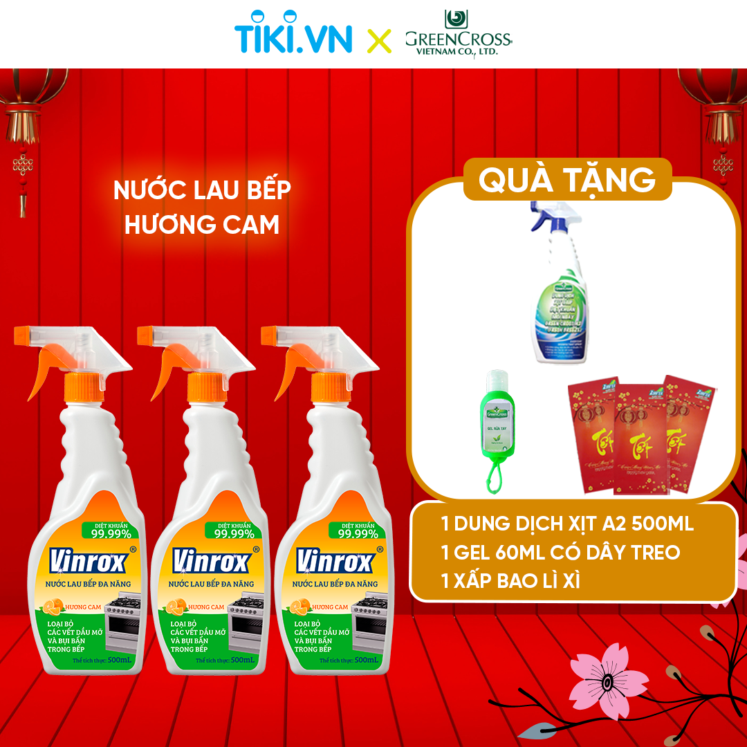 [Combo 3 TẶNG 3] 3 chai Nước Lau Bếp Đa Năng Tẩy Dầu mỡ VINROX APKC 500ml