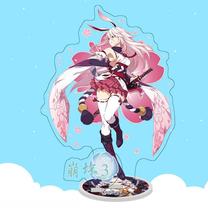 Mô hình standee Honkai Impact mica in hình anime chibi mẫu ngẫu nhiên