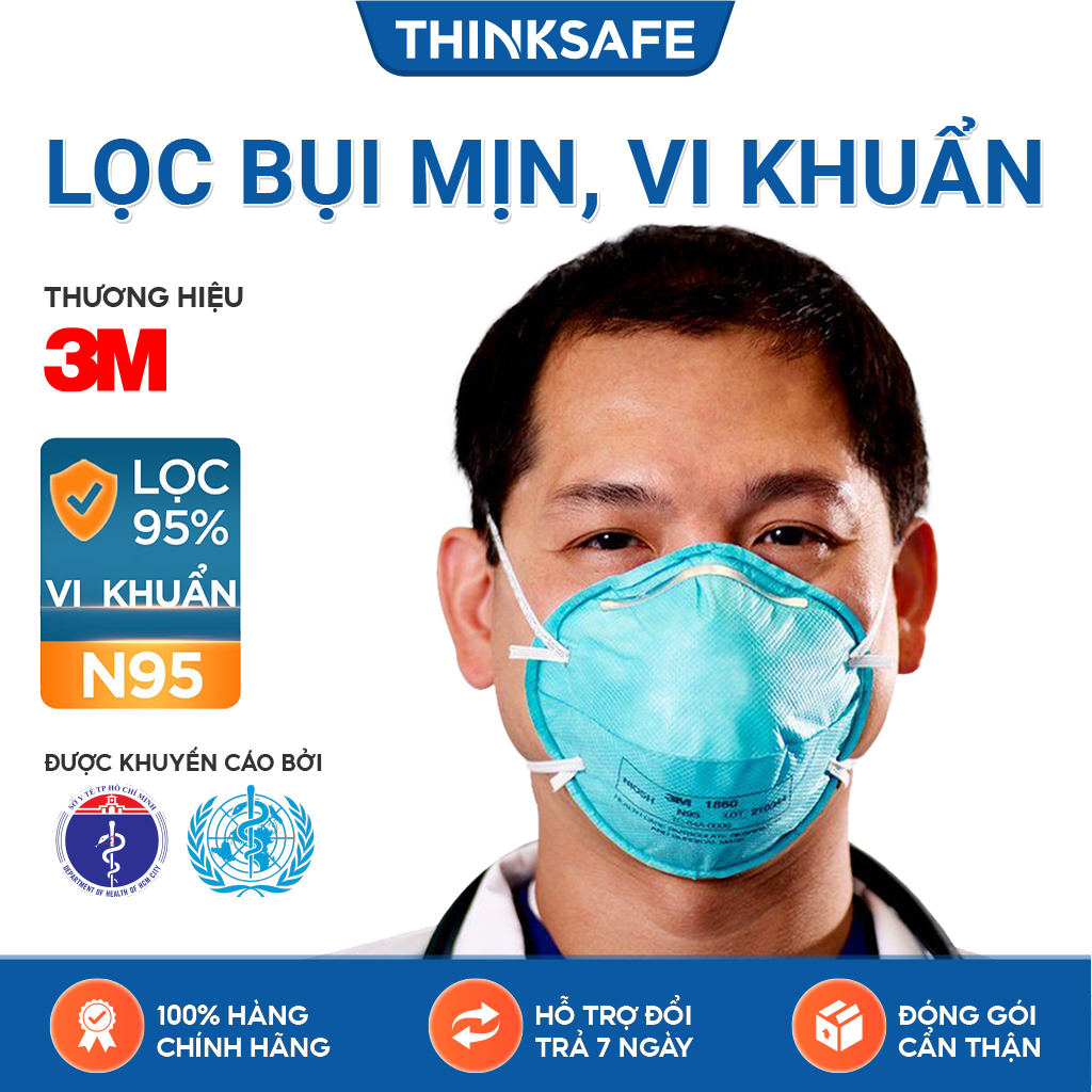 Khẩu trang N95 3M chính hãng Thinksafe, đạt chuẩn FDA, dây đeo qua đầu, đẹp, vải kháng khuẩn, dùng cho y tế - 3M 1860 - 3M 1870