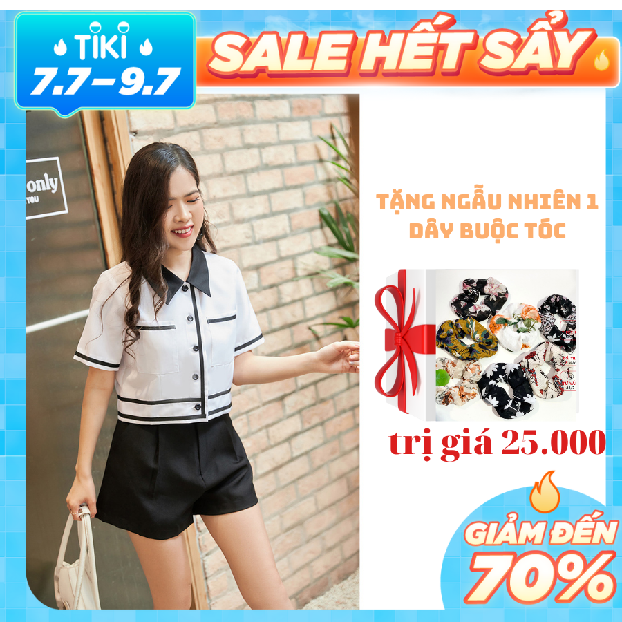 Áo Sơ Mi Nữ Công Sở 92WEAR ngắn tay phối cổ ASW0784