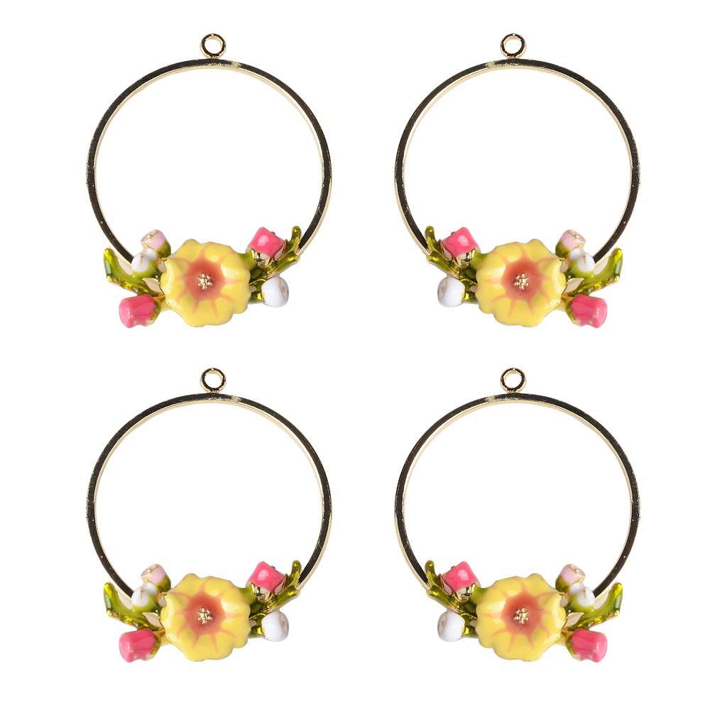 4 Pcs Gold Alloy Enamel Flower Charms Pendants DIY Jewelry Making Findings