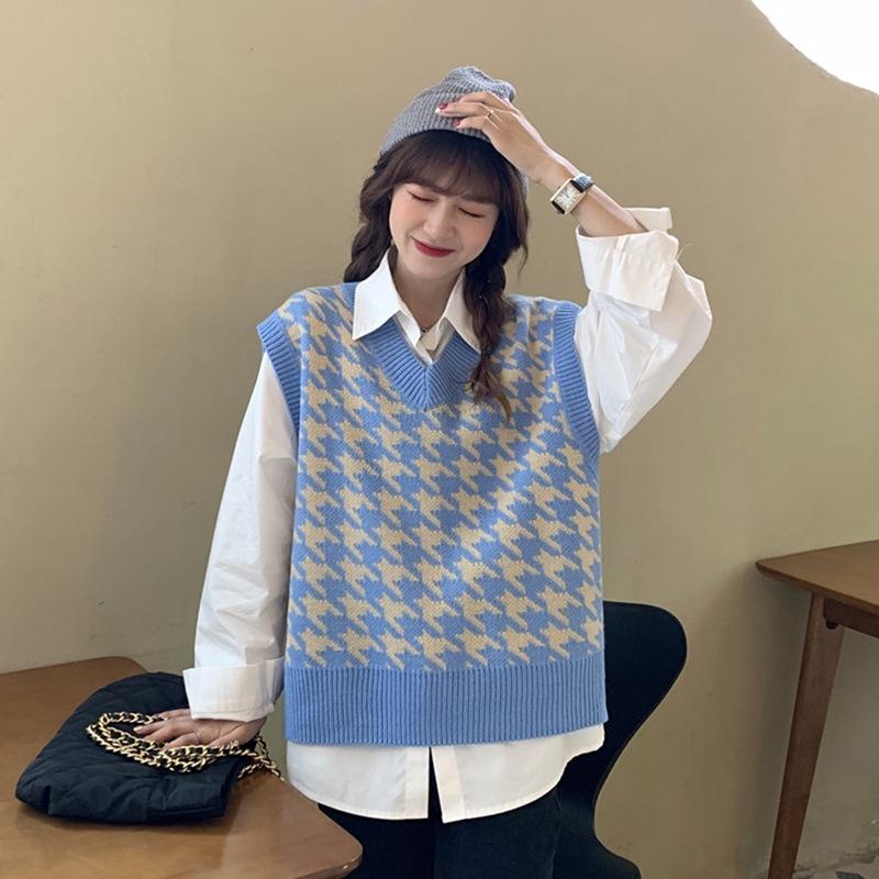 Hàng Sẵn_ Áo gile sọc caro màu tương phản đen trắng phong cách Vintage
