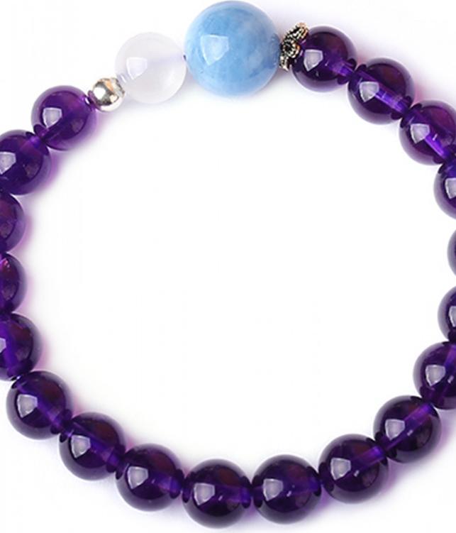 Lắc Tay Mạng Hỏa Thạch Anh Tím Mix Aquamarine