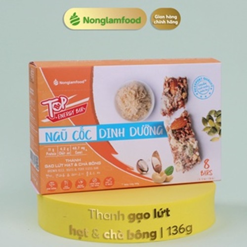 Thanh gạo lứt năng lượng ngũ cốc Hạt và Chà Bông Nonglamfood hộp 8 thanh 136g