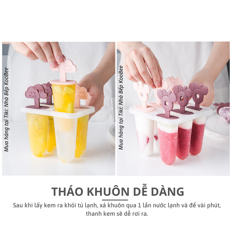 Khuôn làm kem cây dẹp, kem ống 4 que cho bé - Nhựa trong suốt chịu nhiệt, không mùi, kháng khuẩn an toàn (KĐK01)