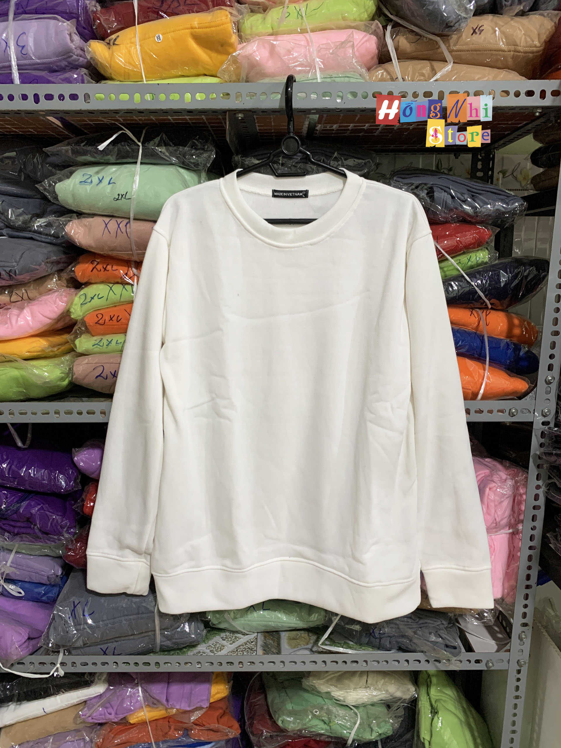 Áo Sweater Trơn Chất Nỉ Lót Bông Màu Trắng - Sweater Unisex - MM