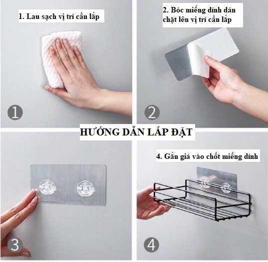 Kệ sắt chữ nhật để đồ nhà tắm, phòng bếp dán tường siêu chắc. Kệ đa năng-GD246-KNTN-SatD