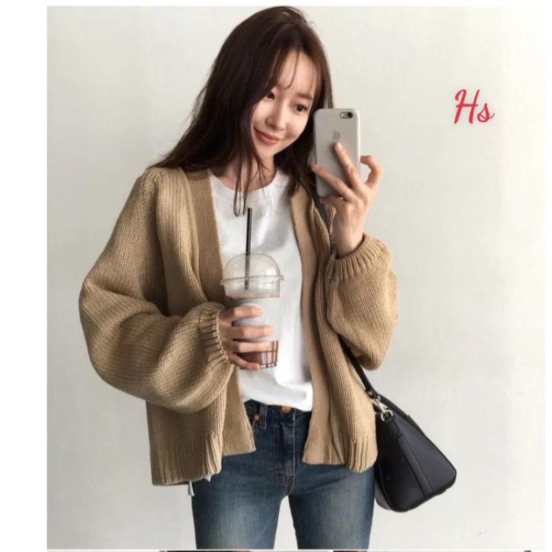 ÁO KHOÁC CARDIGAN TRƠN NỈ PHA LEN NÂU CHOCO XÁM - ÁO CADIGAN XÁM CÚC CÀI BASIC ULLZANG - ÁO CARDIGAN CỔ TIM HÀNG CÚC GIỮ