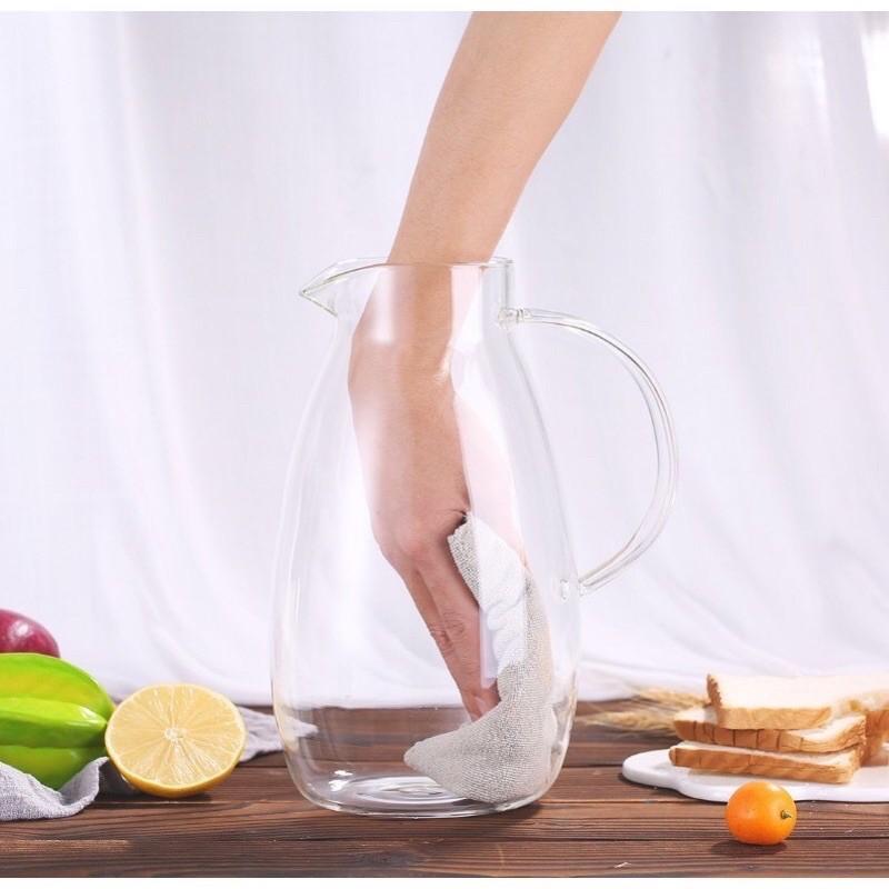 Bình nước thủy tinh chịu nhiệt, Bình dáng Bầu 1.6L , cốc thủy tinh 2 lớp 250ml