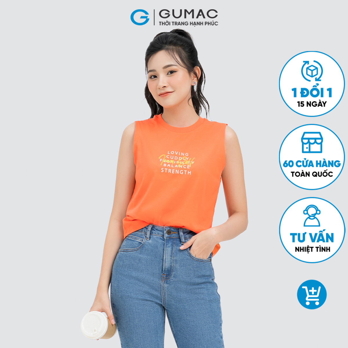 Áo thun nữ sát nách in chữ trẻ trung năng động thời trang GUMAC ATD04067