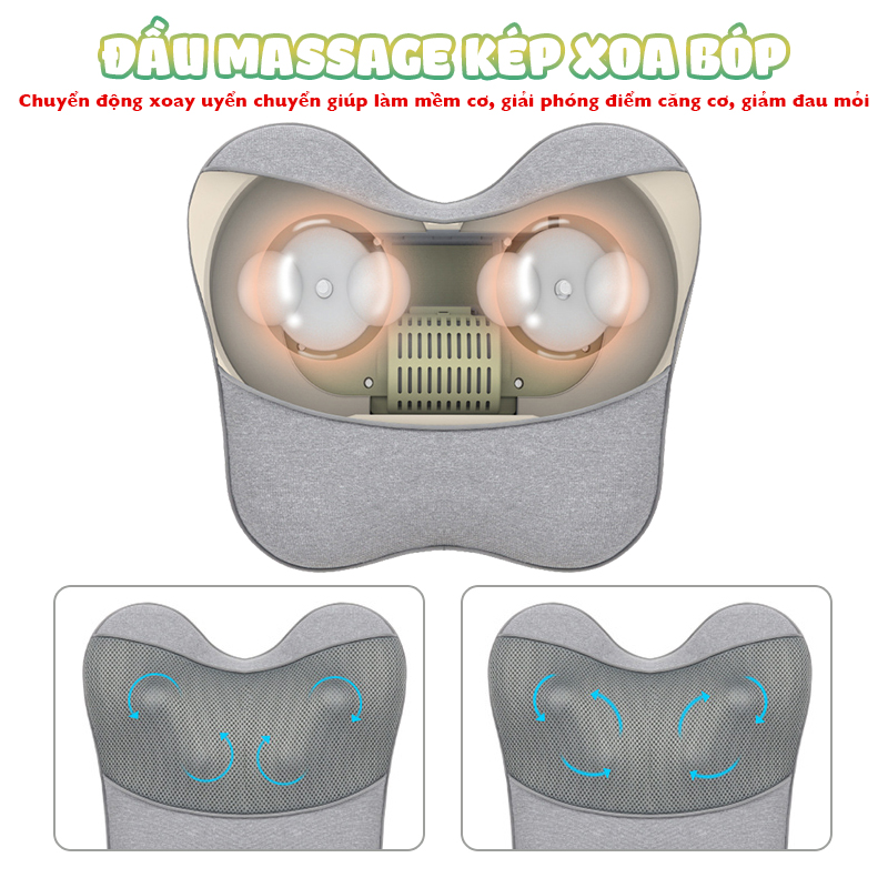 Gối massage lưng, cổ vai gáy Booster Boluojun BT-30 - Massage hồng ngoại, chuyên sâu 4D