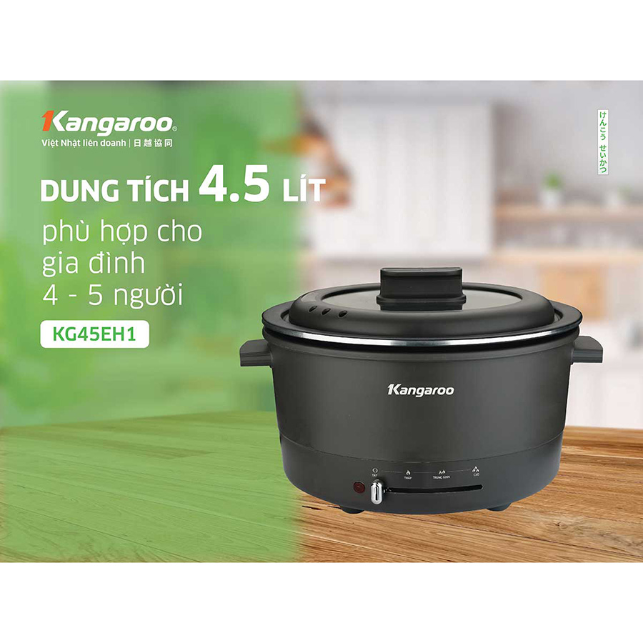 Lẩu điện Kangaroo KG45EH1, dung tích 4.5L, công suất 1300W, cấu trúc đĩa truyền nhiệt giúp truyền nhiệt nhanh và đều - Hàng chính hãng