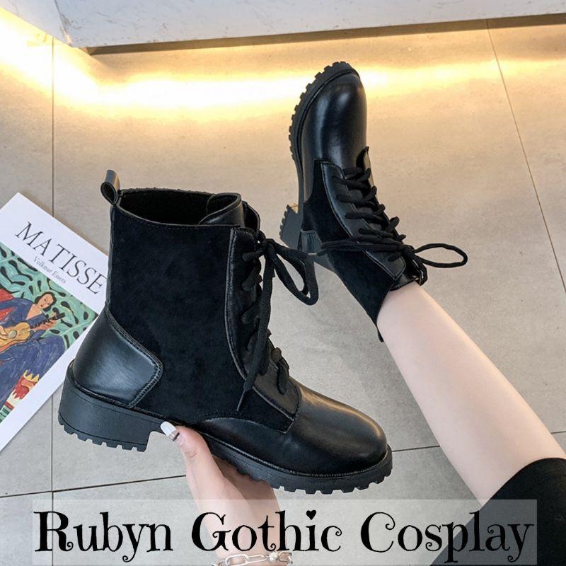 Giày Boots Cổ Cao Da PU phối da lộn cá tính